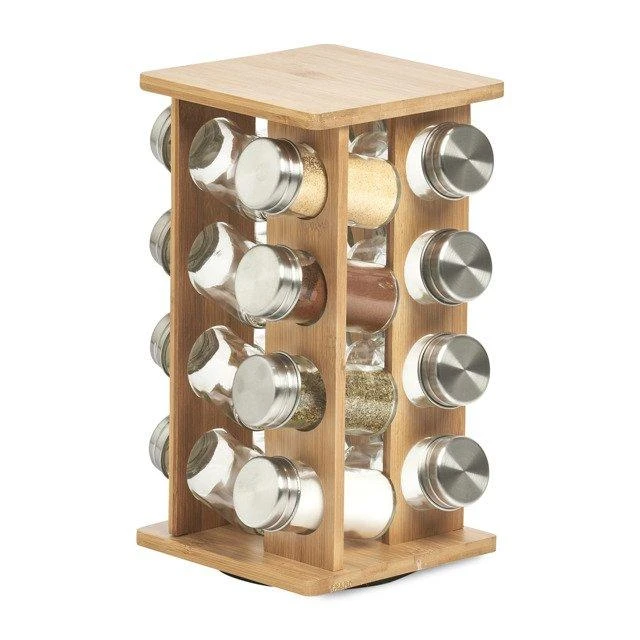Rotary Rotacinė prieskonių lentynėlė + 16 indelių, 30 cm, bambukas, ZELLER