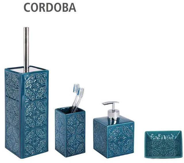 Šepečių konteineris CORDOBA DARK Mėlynas + tualeto šepetys, WENKO