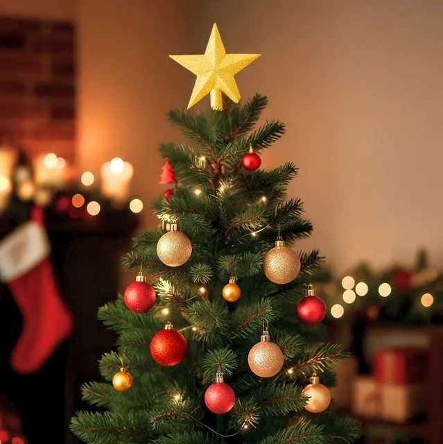 Fééric Lights and Christmas Fééric žibintai ir kalėdinis Kalėdų eglutės papuošalų rinkinys + žvaigždė, 44 vienetai rinkinyje, raudona ir auksinė