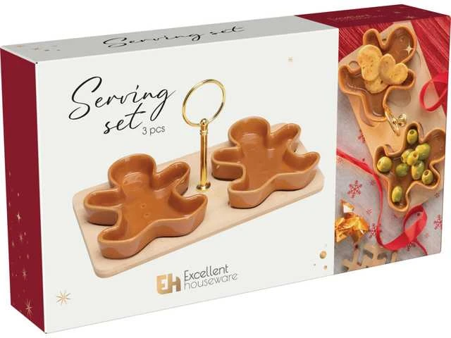 Secret De Gourmet PIECES Užkandžių dubenėliai ant bambukinės lentos ZIMORA meduoliniai sausainiai, 3 vnt.