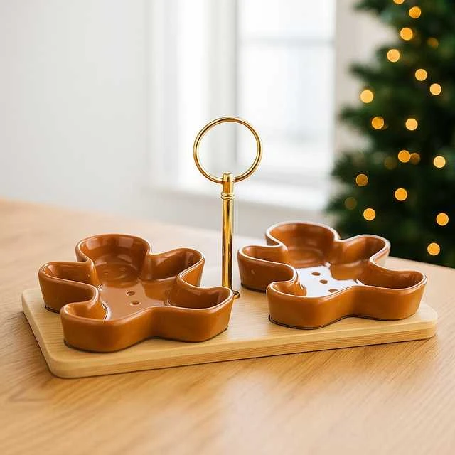 Secret De Gourmet PIECES Užkandžių dubenėliai ant bambukinės lentos ZIMORA meduoliniai sausainiai, 3 vnt.