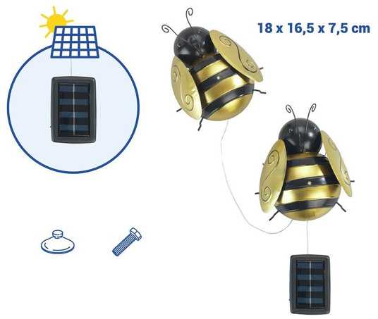 Maximex PIECES Saulės energija varomos bitės LED lemputės, sodo dekoracija, 2 dalių rinkinys