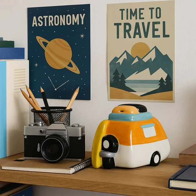 Home Styling Collection Spalvinga keraminė kiaulytė su kelionių tema.