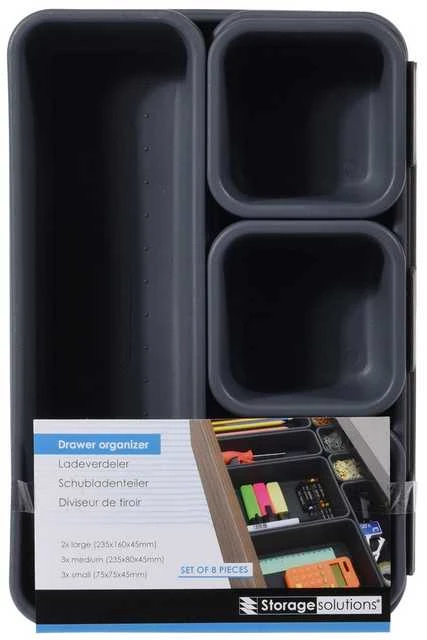 Storage Solutions Stalčių Tvarkyklės - 8 vnt komplekte, pilka spalva
