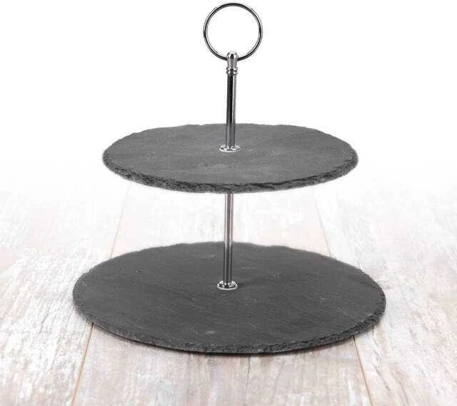 Excellent Houseware Akmens serviravimo lėkštė 2 aukštų 23 cm