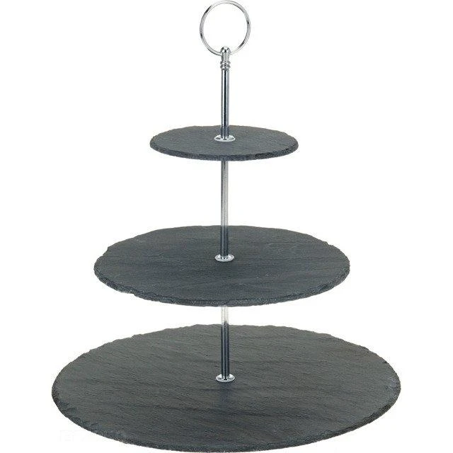 Excellent Houseware Akmens juoda serviravimo lėkštė 3 aukštų 31 cm