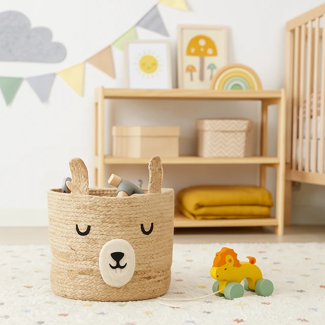 Kids Collection Bear Žaislų konteineris meškiukas su ausytėmis DŽIAUGSMAS, Ø 28 cm