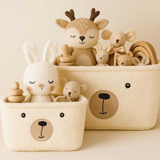 Kids Collection KOSZYKI NA ZABAWKI PLUSZOWE POLIESTER BEŻOWE Rinkinys 2 SZTUKI