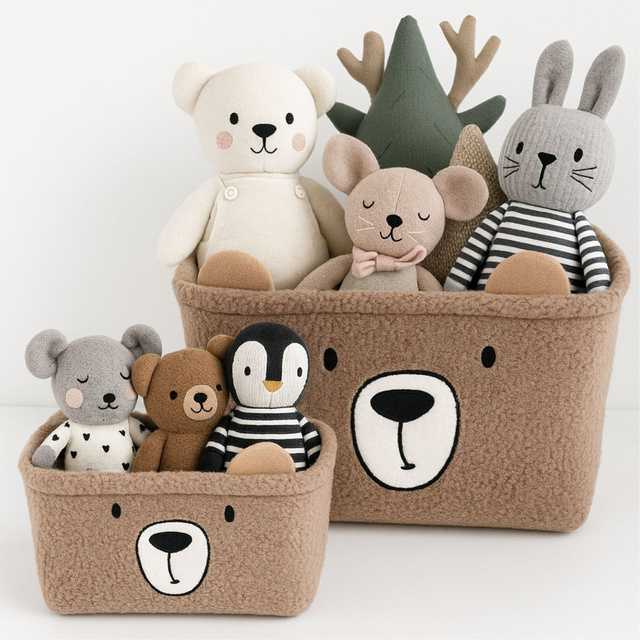 Kids Collection KOSZYKI NA ZABAWKI PLUSZOWE BRĄZOWE Rinkinys 2 SZTUK DO POKOJU DZIECIĘCEGO