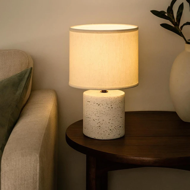 Home Styling Collection Lamp Stalinė lempa su cementiniu pagrindu, lininiu gaubtu, Ø 20,5 x 31 cm