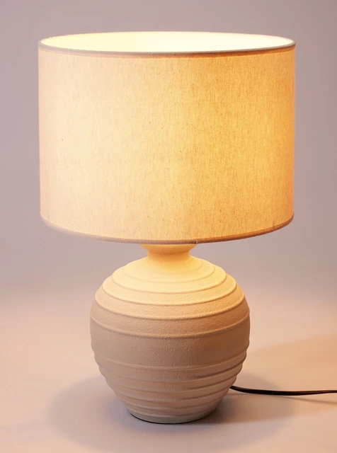 Home Styling Collection Lamp Stalinė lempa su apvaliu cementiniu pagrindu, lininiu gaubtu, Ø 32 x 47 cm