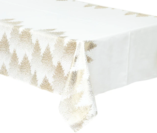 Fééric Lights and Christmas Festive tablecloth with golden Christmas trees, polyester