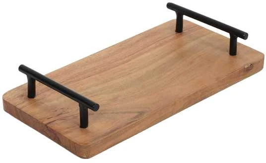 Home Styling Collection Dabar Tacas - Medinis padėklas 30x15,5 cm su metaliniais rankenomis