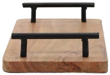 Home Styling Collection Dabar Tacas - Medinis padėklas 30x15,5 cm su metaliniais rankenomis