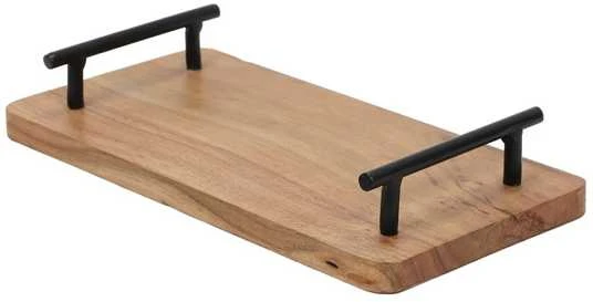 Home Styling Collection Dabar Tacas - Medinis padėklas 30x15,5 cm su metaliniais rankenomis