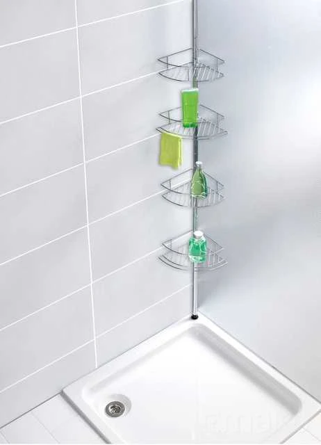 Teleskopinė dušo lentyna DOLCEDO, 4 lygių, metalinė, juoda, WENKO