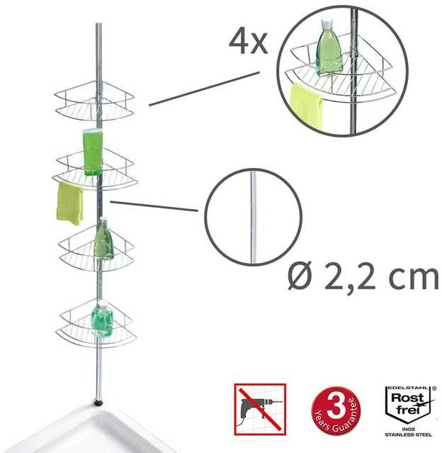 Teleskopinė dušo lentyna DOLCEDO, 4 lygių, metalinė, juoda, WENKO