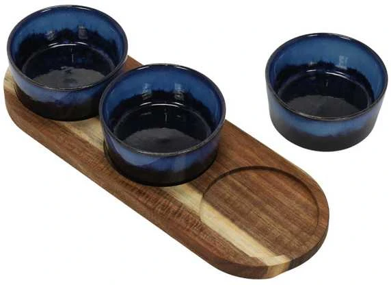 Secret De Gourmet Užkandžių padėklas su akmens masės dubenėliais, 29 x 10 cm