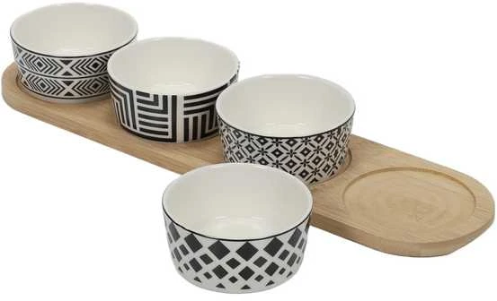 Excellent Houseware Užkandžių dubenėlių keraminė ant padėklo 125 ml 5 vnt.