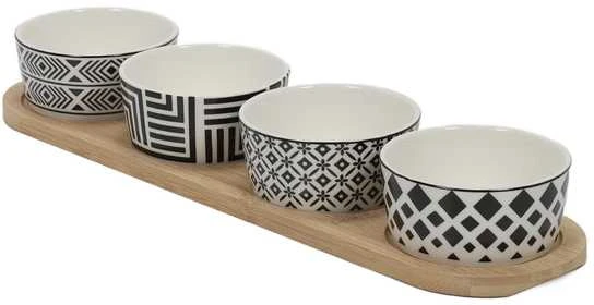 Excellent Houseware Užkandžių dubenėlių keraminė ant padėklo 125 ml 5 vnt.