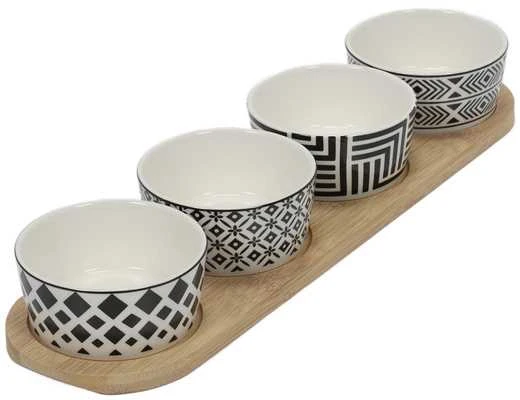 Excellent Houseware Užkandžių dubenėlių keraminė ant padėklo 125 ml 5 vnt.