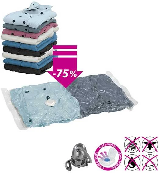 Vakuuminių laikymo maišelių rinkinys plastikinių maišelių+siurblys - 40 x 60 cm (3 vnt), 50 x 70 cm (2 vnt), WENKO