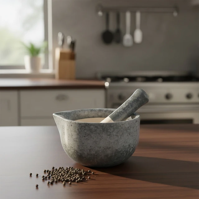 Kitchen Craft Virtuvinis skiedinys su grūstuvu, keramikinis, baltas