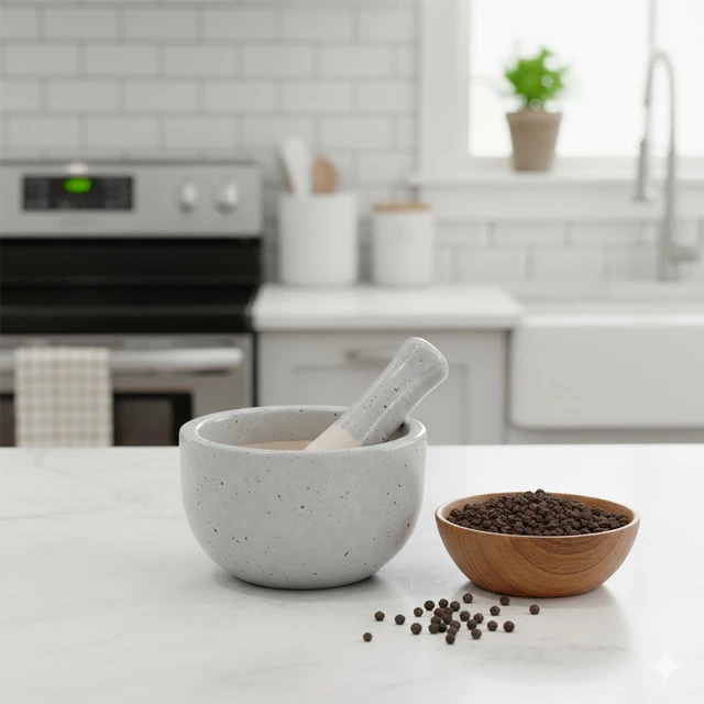 Kitchen Craft Virtuvinis skiedinys su grūstuvu, keramikinis, baltas