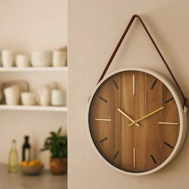 Home Styling Collection Frame SIENINIS LAIKRODIS, Baltas METALINIS RĖMAS SU RUDOS PU RANKENA. DYDIS: 38 X 5 CM SKERSMUO. KIEKVIENAS LAIKRODIS