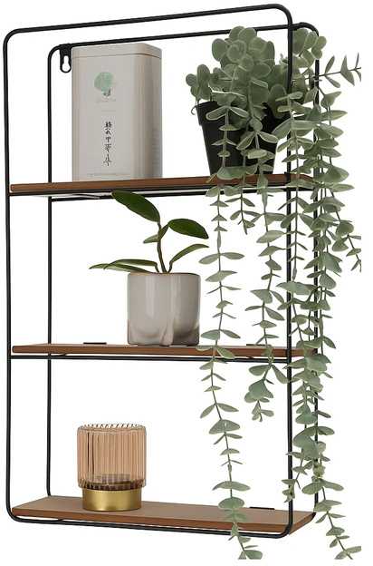 Home Styling Collection Sieninė metalinė lentyna, 3 lygių, juoda, 30 x 10 x 50 cm