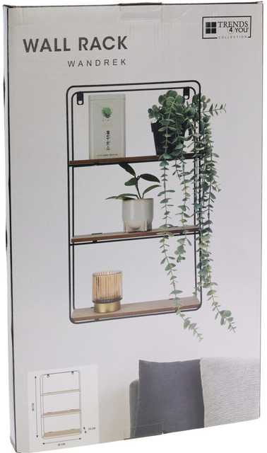 Home Styling Collection Sieninė metalinė lentyna, 3 lygių, juoda, 30 x 10 x 50 cm