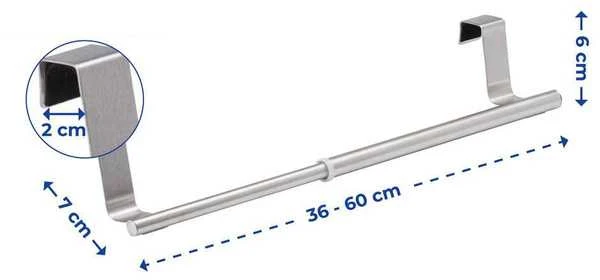 Reguliuojamas rankšluosčių džiovintuvas, laikiklis kabinimui ant spintelių durų ir stalčių, 36-60 cm, WENKO