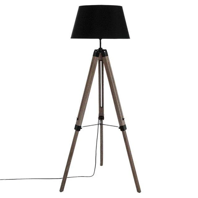 Dekoracja Domu Lamp Medinis toršeras RUNO stovimas šviestuvas su gaubtu - juodos spalvos, aukštis 145 cm
