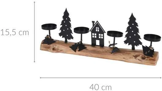 Home Styling Collection Žvakidė 4 arbatinėms žvakėms su žiemos vaizdu