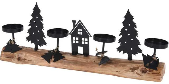 Home Styling Collection Žvakidė 4 arbatinėms žvakėms su žiemos vaizdu