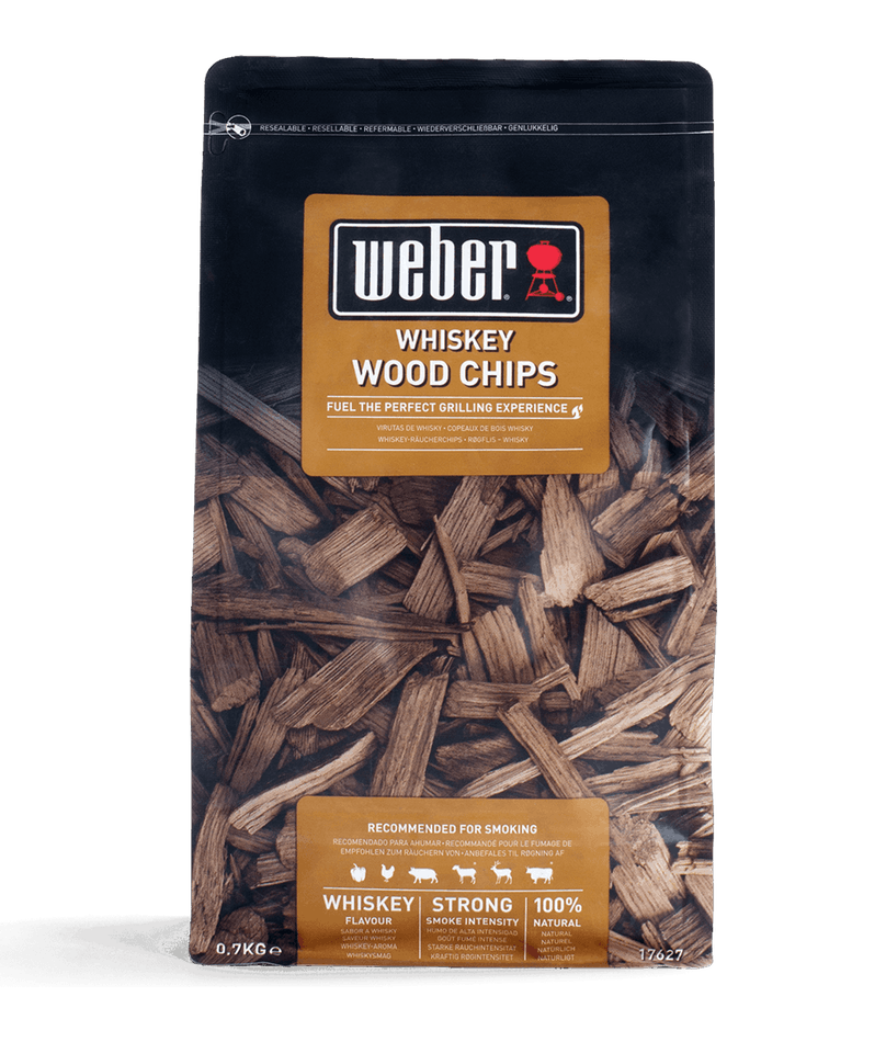 Medžio drožlės WEBER Whiskey (Ąžuolinių viskio statinių), 0,7kg, 100 % natūralios