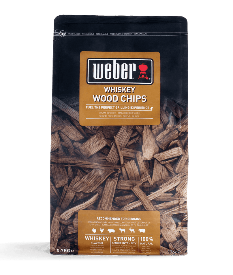Medžio drožlės WEBER Whiskey (Ąžuolinių viskio statinių), 0,7kg, 100 % natūralios