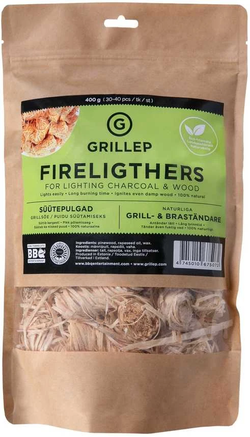 Natūralūs medžio vilnos įdegtukai GRILLEP 400g.