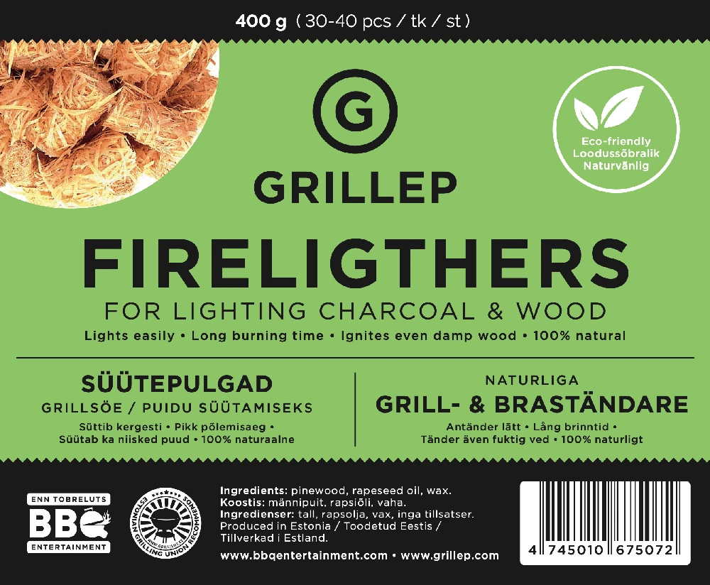 Natūralūs medžio vilnos įdegtukai GRILLEP 400g.