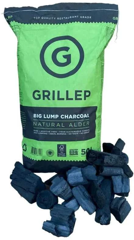 Premium klasės alksnio anglys Grillep Big Lump, 50L