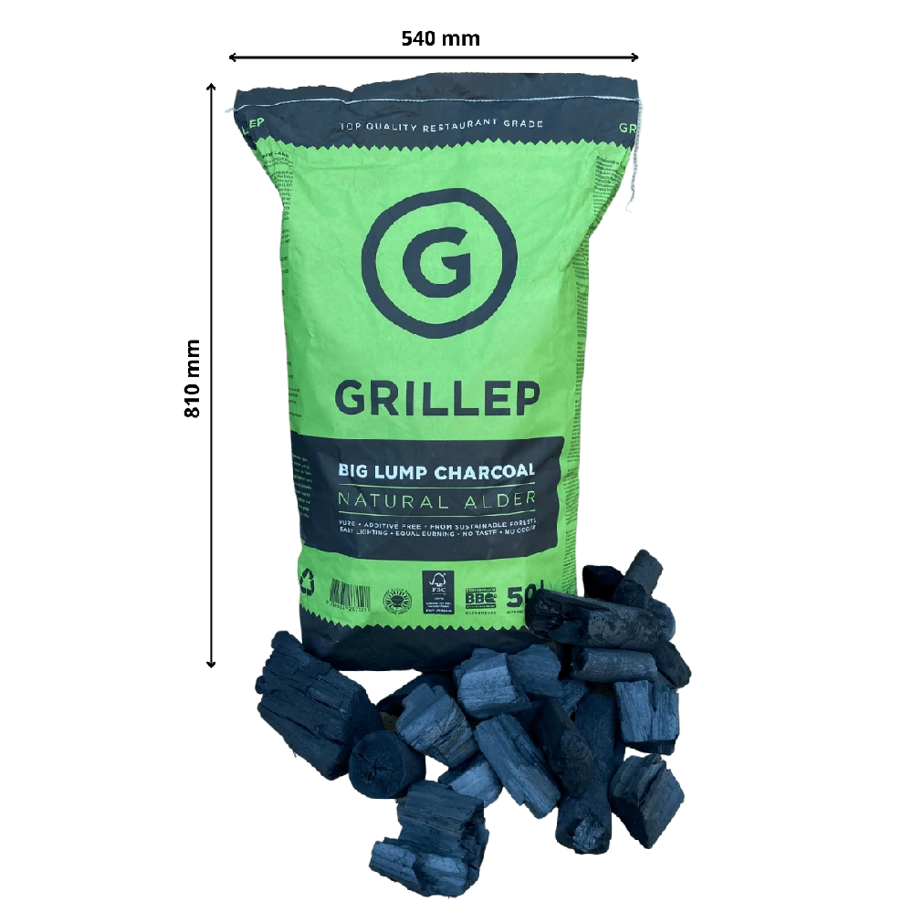 Premium klasės alksnio anglys Grillep Big Lump, 50L