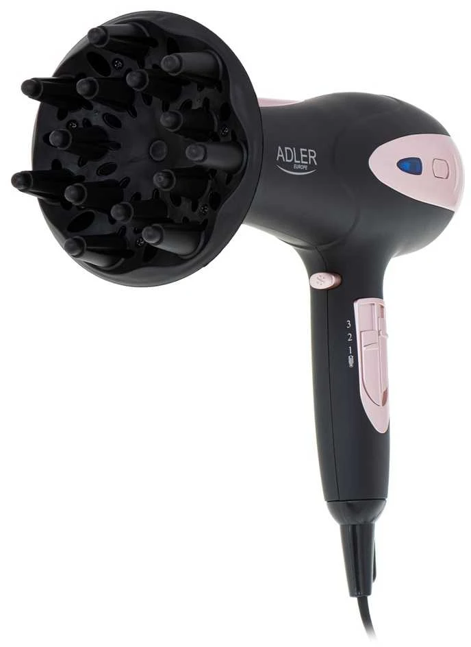 Adler AD 2248b ION plaukų džiovintuvas - 2200W + difuzorius, juodos/rožinės spalvos