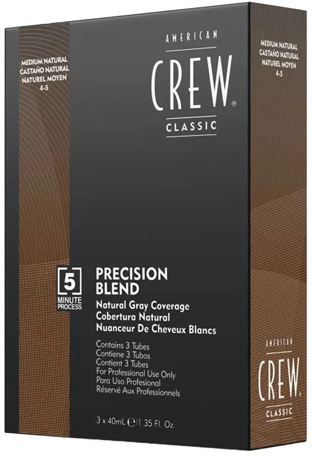 Rinkinys „Trio American Crew Precision Blend“ pusiau ilgalaikiai plaukų dažai, 4-5 natūralios spalvos, 3 vnt., 40 ml