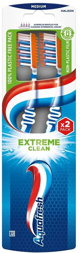 „Aquafresh Extreme Clean“ dantų šepetėlis vidutinio dydžio, 2 vnt.