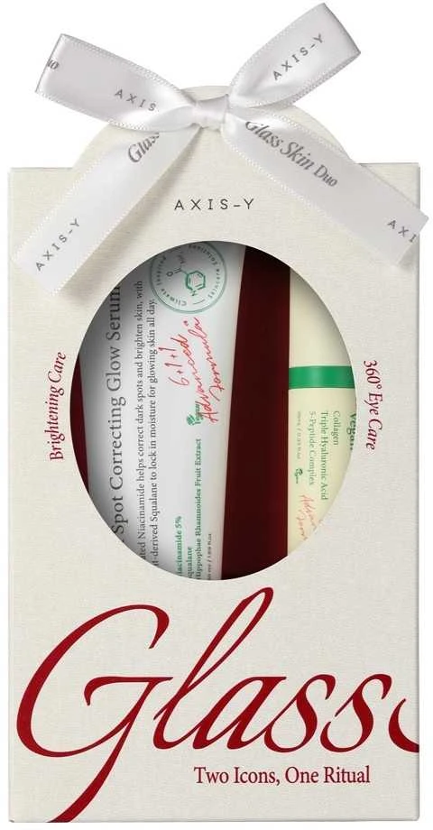 Rinkinys „Axis-Y“: veganiškas kolageno serumas paakių sričiai nuo raukšlių, 10 ml + švytėjimą mažinantis serumas veidui nuo raukšlių, 50 ml