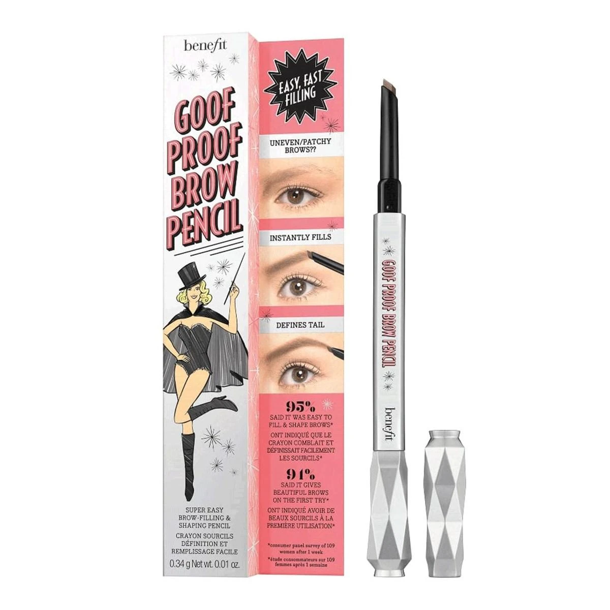 Benefit Goof Proof Brow Shaping Pieštukas antakių pieštukas, atspalvis: 01 Cool Light Skirtas šviesiems plaukams, 0.34 g