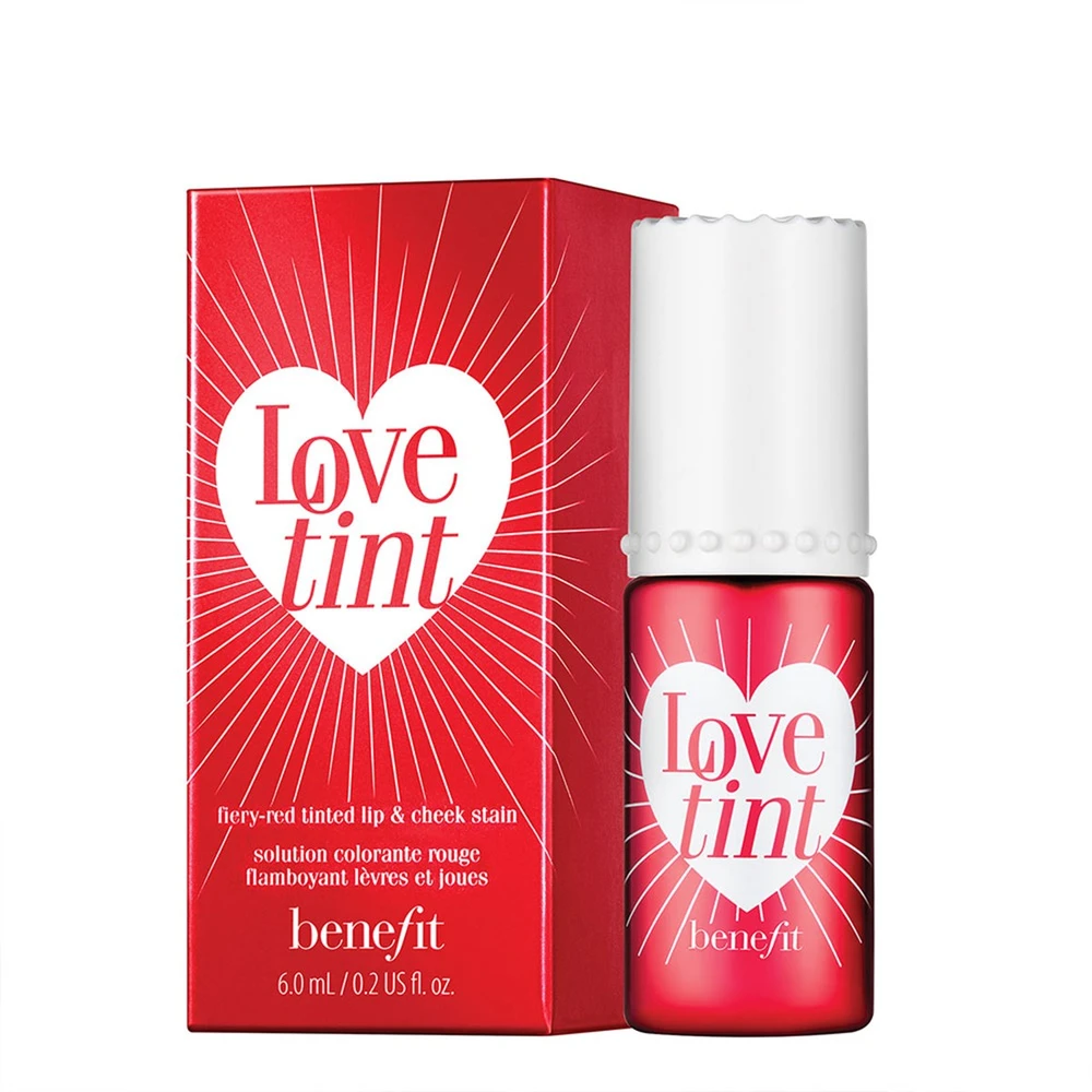 Benefit Lovetint Fiery-Raudona Tinted Lip & Cheek Stain lūpų ir skruostų dažai, 6 ml