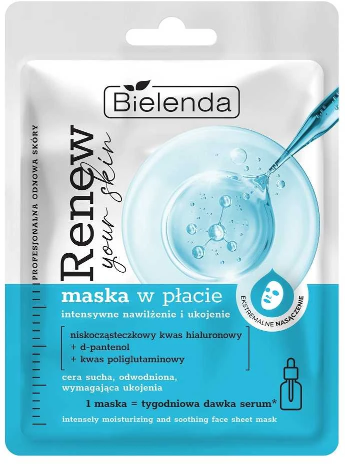 BIELENDA Renew Your Skin Sheet kaukė - intensyviai drėkinanti ir raminanti 17 g