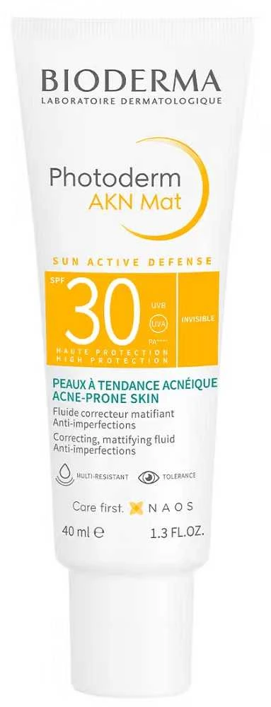 BIODERMA PHOTODERM AKN MAT, apsauginis kremas nuo saulės mišriai riebiai bei į aknę linkusiai odai, SPF30, 40 ml