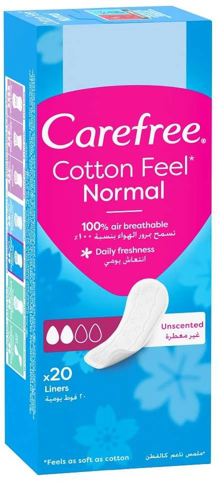 Carefree Cotton Feel Normal Kelnaičių įklotai be kvapo 20 vnt